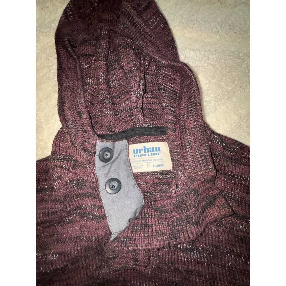 Urban Pipeline Maroon Red men’s XL Knitted Hoodie With Buttons - Picture 2 of 3